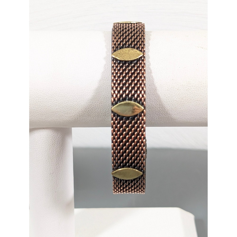 Copper Brass Textured Cuff Bracelet Mixed Metal Vintage Boho 7 Inch